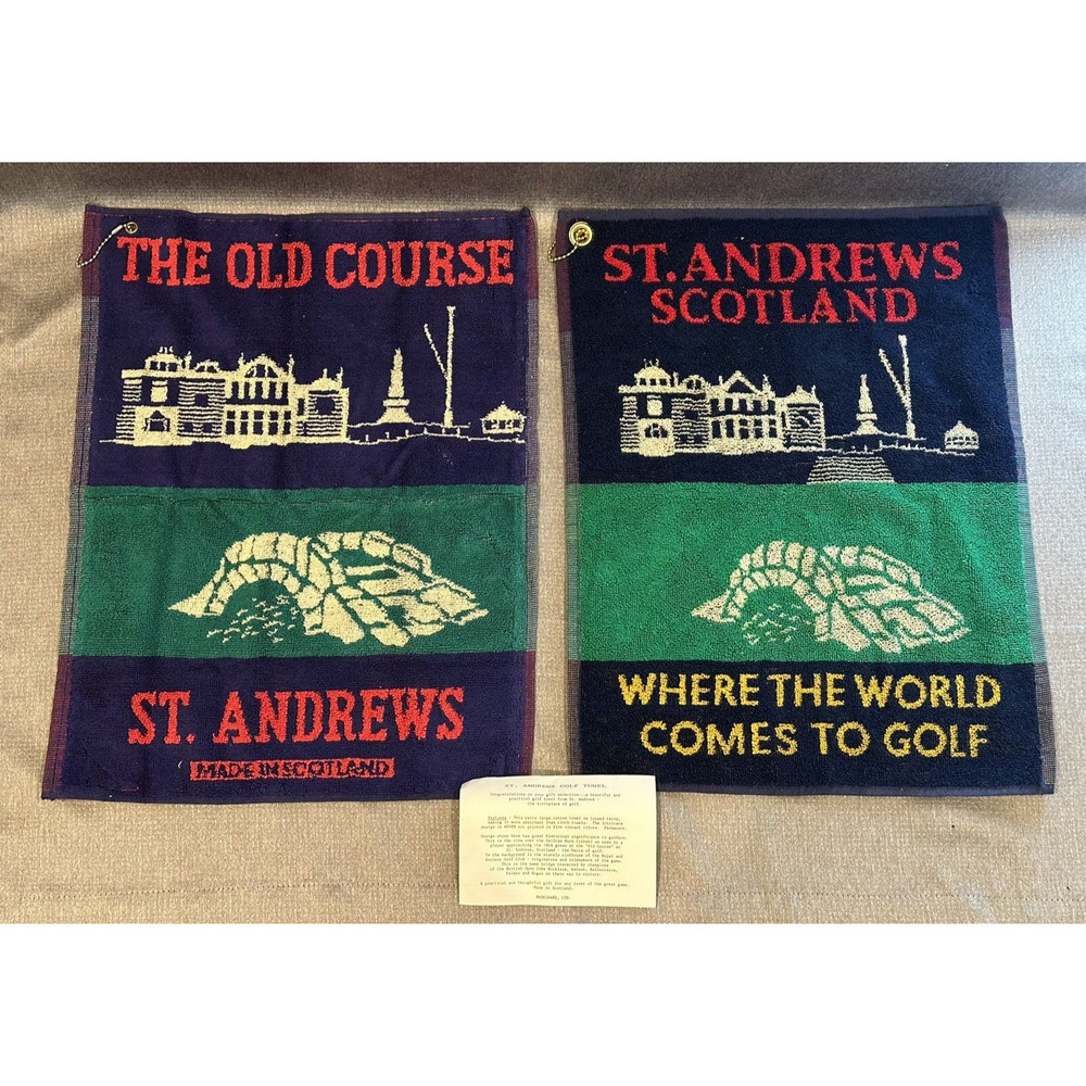 2 Vintage St. Andrews Towels "The Old Course" & "Where the World Comes to Golf"